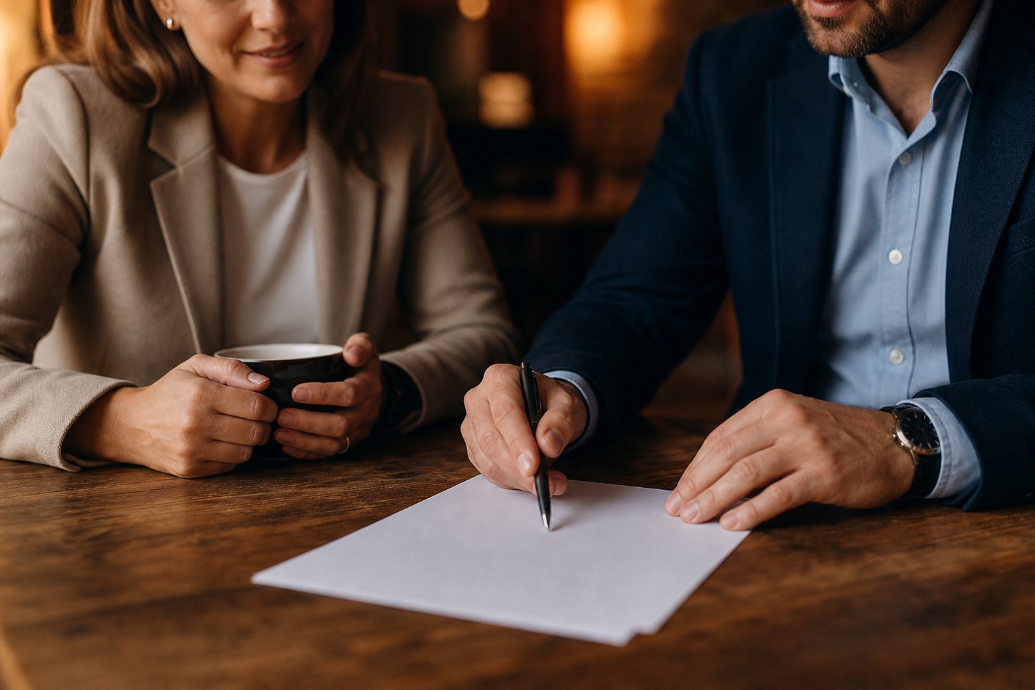 Cozy Caf Table with Two People and Coffee Mug